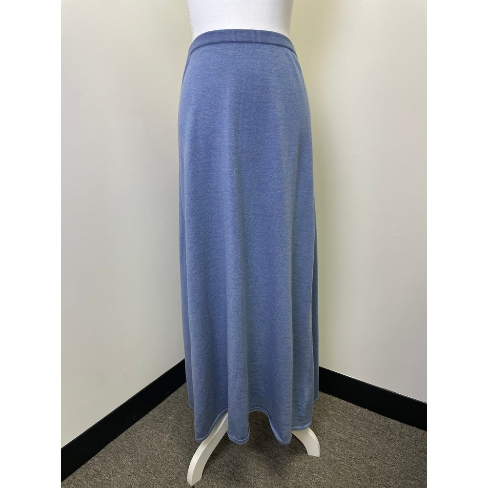 Eileen Fisher Blue Merino Wool Knit Maxi Skirt Large Italian Yarn Periwinkle